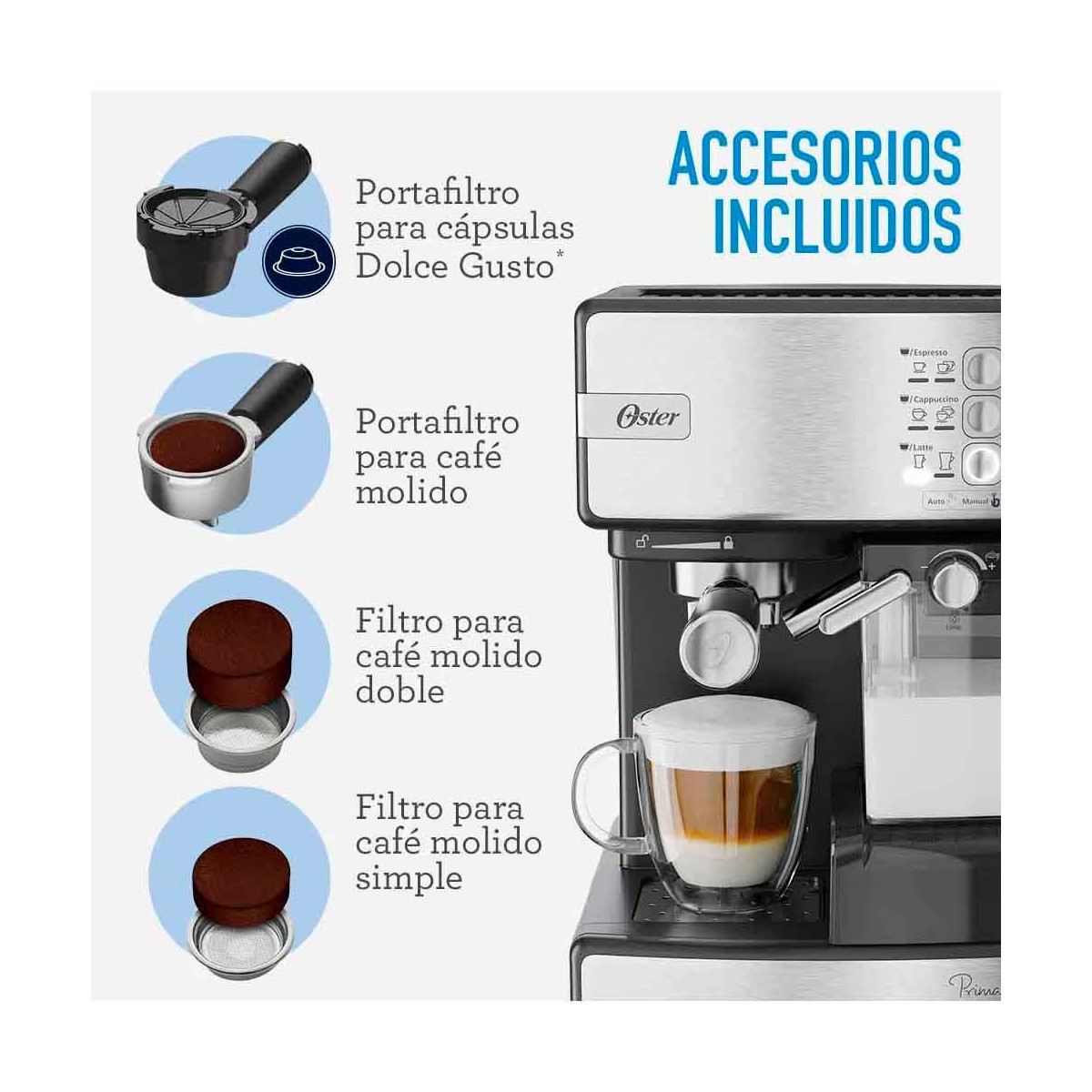 Cafetera Automática de Espresso Oster Prima Latte I BVSTEM6603SS